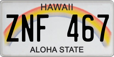 HI license plate ZNF467