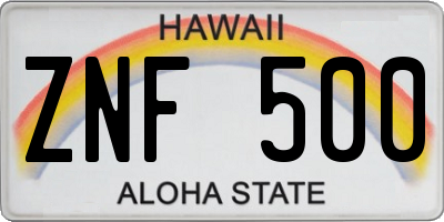 HI license plate ZNF500
