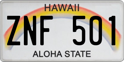 HI license plate ZNF501