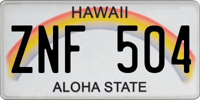 HI license plate ZNF504