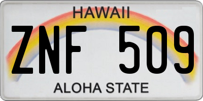 HI license plate ZNF509