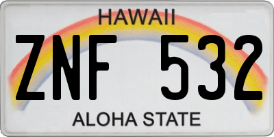 HI license plate ZNF532