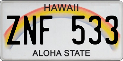 HI license plate ZNF533