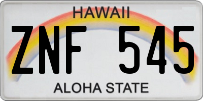 HI license plate ZNF545
