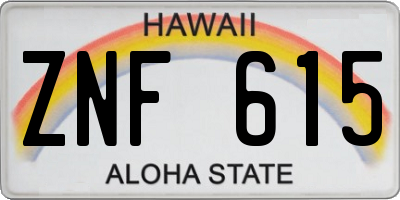 HI license plate ZNF615