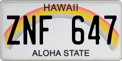 HI license plate ZNF647