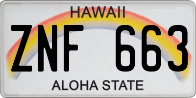 HI license plate ZNF663