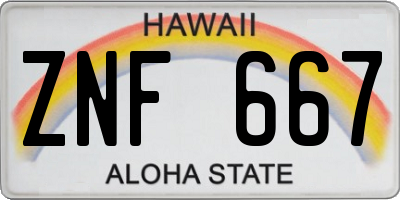 HI license plate ZNF667