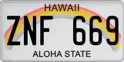 HI license plate ZNF669