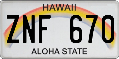 HI license plate ZNF670