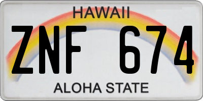 HI license plate ZNF674