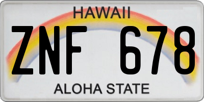 HI license plate ZNF678