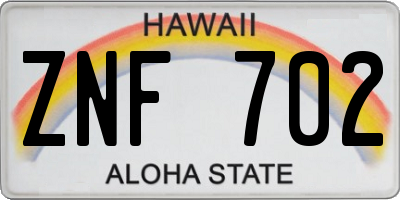HI license plate ZNF702