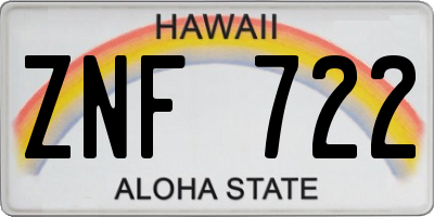 HI license plate ZNF722
