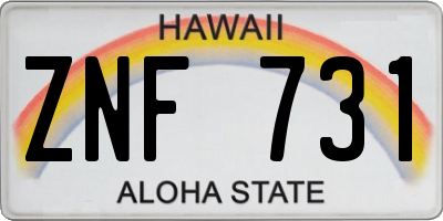 HI license plate ZNF731