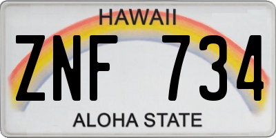 HI license plate ZNF734