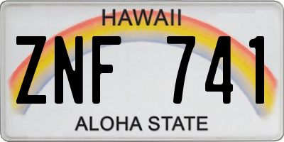 HI license plate ZNF741