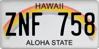 HI license plate ZNF758