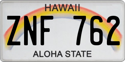 HI license plate ZNF762