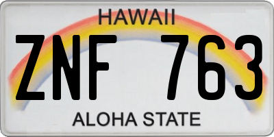 HI license plate ZNF763