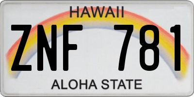 HI license plate ZNF781