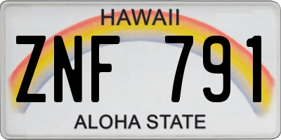 HI license plate ZNF791