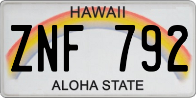 HI license plate ZNF792