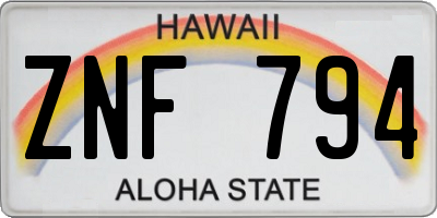 HI license plate ZNF794