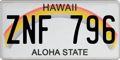 HI license plate ZNF796