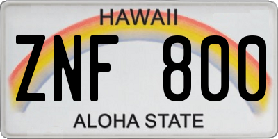 HI license plate ZNF800