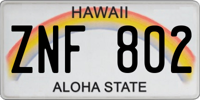 HI license plate ZNF802
