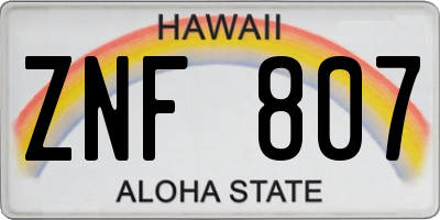 HI license plate ZNF807