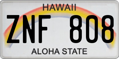 HI license plate ZNF808