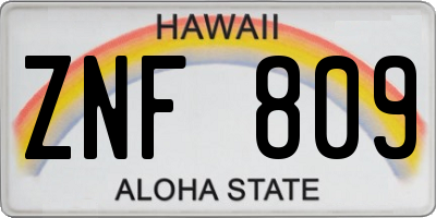 HI license plate ZNF809