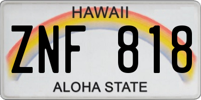 HI license plate ZNF818