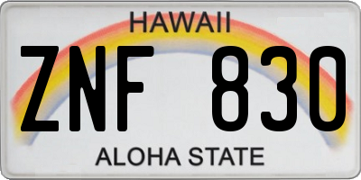 HI license plate ZNF830