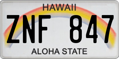 HI license plate ZNF847