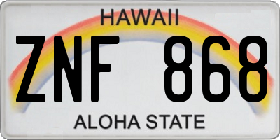 HI license plate ZNF868