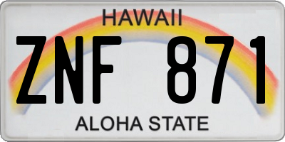 HI license plate ZNF871