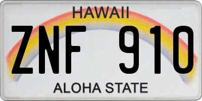 HI license plate ZNF910