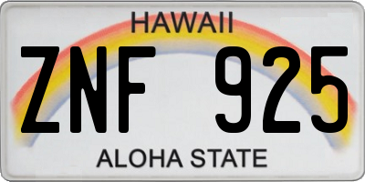 HI license plate ZNF925
