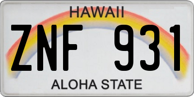 HI license plate ZNF931