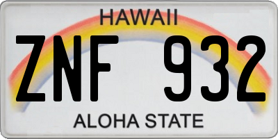 HI license plate ZNF932