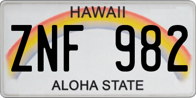 HI license plate ZNF982