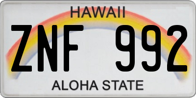 HI license plate ZNF992