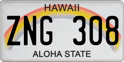 HI license plate ZNG308