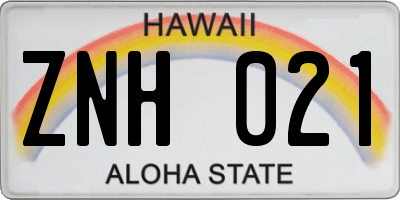 HI license plate ZNH021