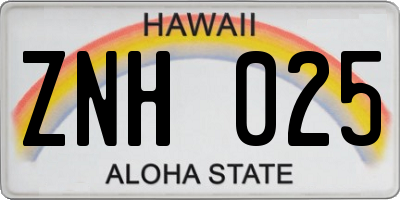 HI license plate ZNH025