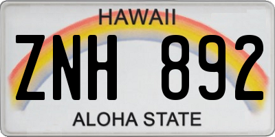 HI license plate ZNH892