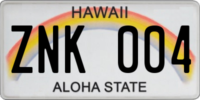 HI license plate ZNK004